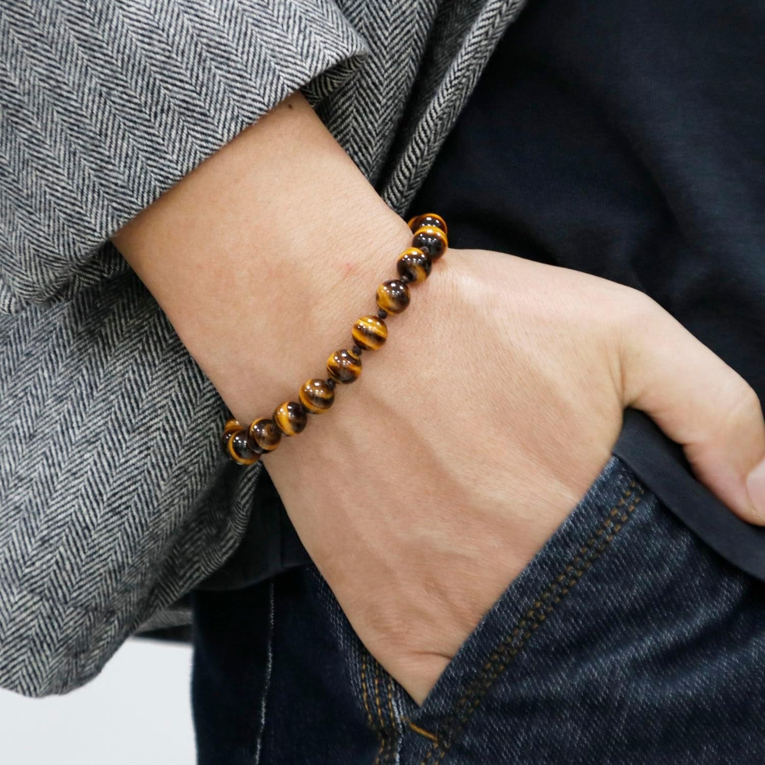 Black Obsidian Stone Beads Bracelet Natural Tiger Eye Onyx Lava Rock Stone Prayer Mala Beads Adjustable Aromatherapy Essential Oil Diffuser Bracelet for Men Women